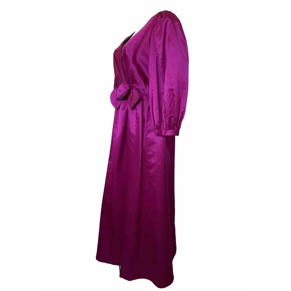 Victoria Royal Ltd Gown Maxi Dress Satin V neck Balloon Sleeve Fuchsia B… - Picture 2 of 9